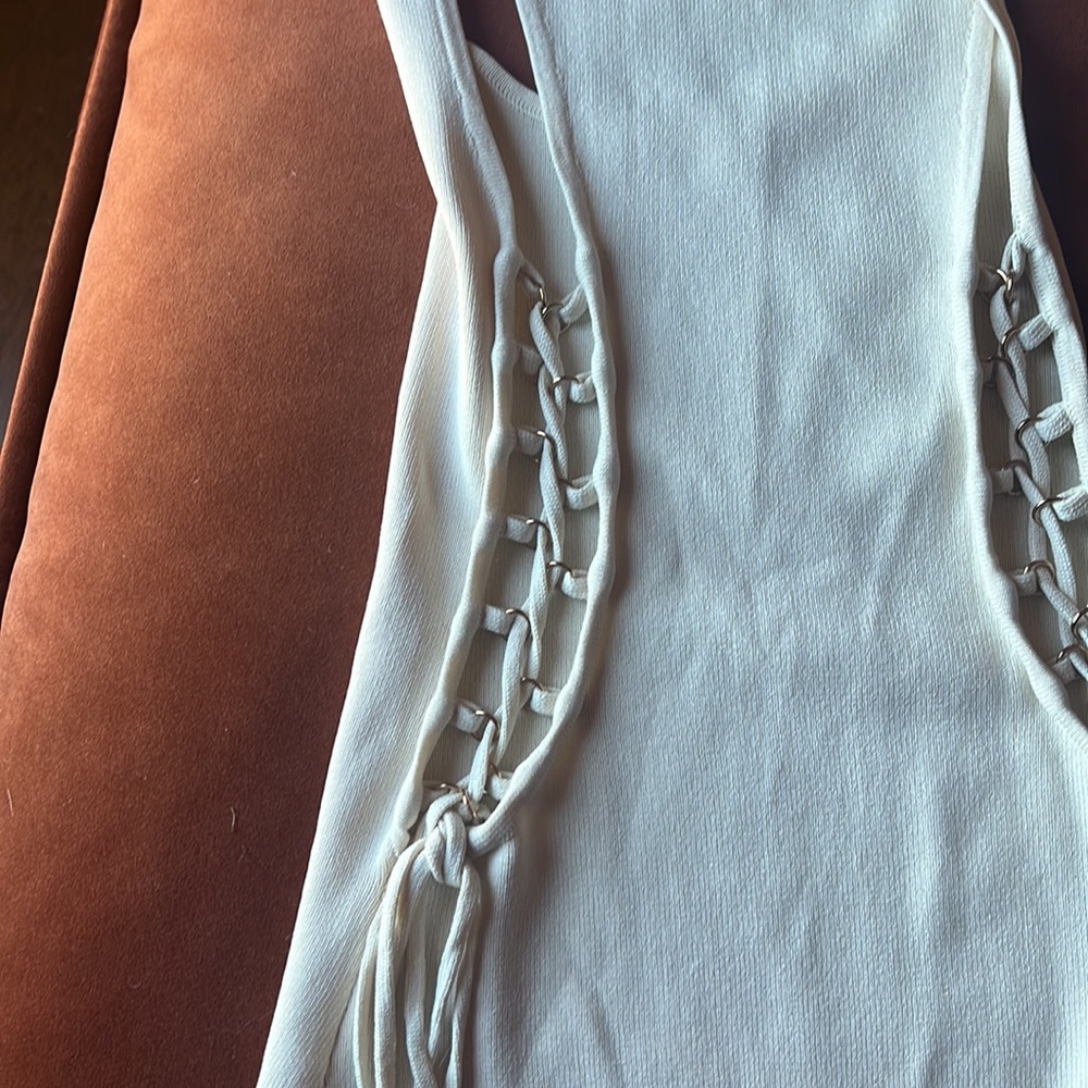 Beautiful Bebe Knit Bodysuit Button Solid Beige Xs - image 6